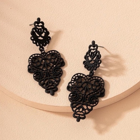 Any 2/$20! Black Lace Statement Drop Earrings - Picture 6 of 10